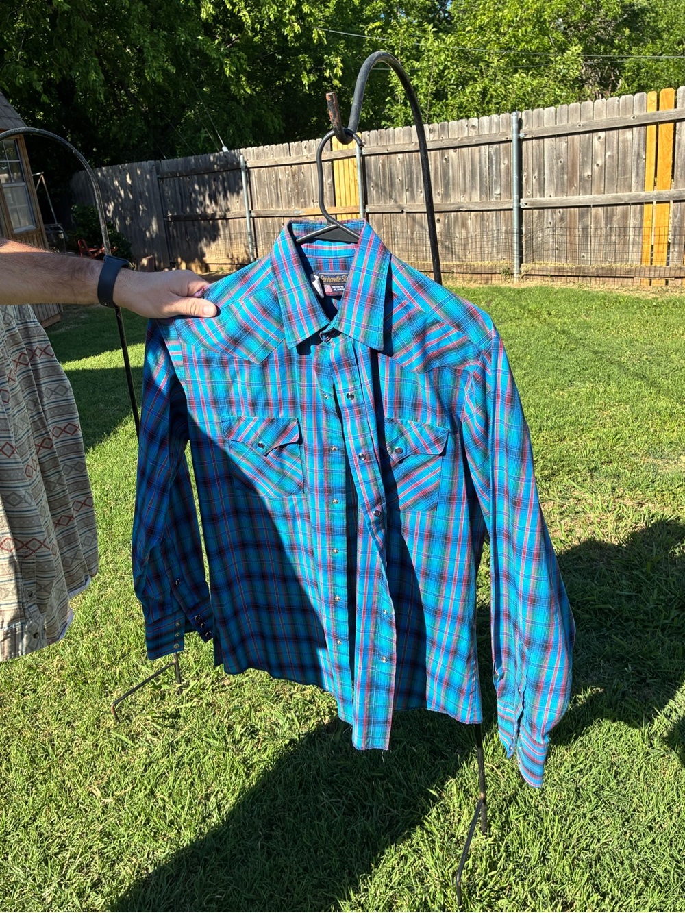 Panhandle Slim Blue Teal Plaid Western Button-Down Shirt